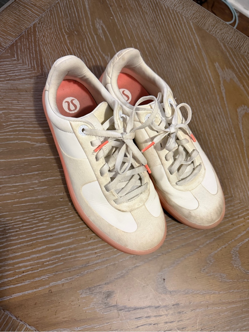 Lululemon Women's Cream and Coral-Accent Low-Top Sneakers 8.5